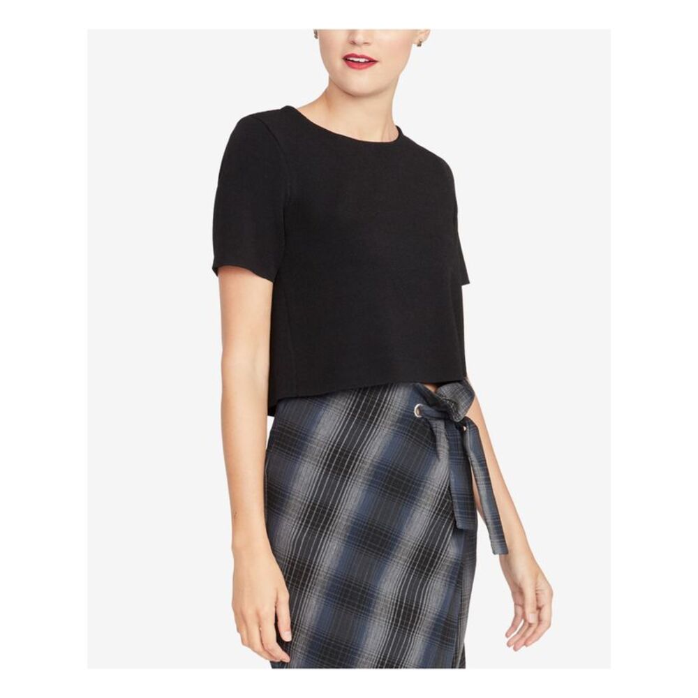 RACHEL ROY Womens Black Short Sleeve Jewel Neck Crop Top Size: XXL